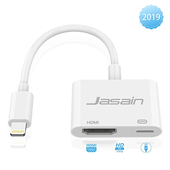 Jasain Compatible with iPhone to HDMI Adapter Cable, Digital AV Adapter 1080p HD TV Connector Compatible with iPhone X 8 7 6Plus, iPad, iPod to TV Projector Monitor White