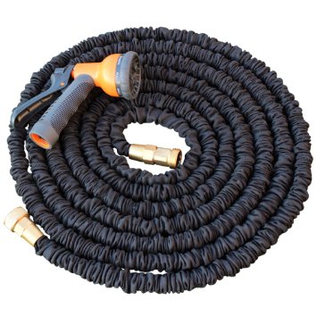 High Quality Garden Hose - Black Mamba 50 Foot Expandable Hose - Wont Kink Tangle Rip Tear or Leak - Double Latex Reinforced Core Extra Strength Fabric - Heavy Duty With Brass Fittings