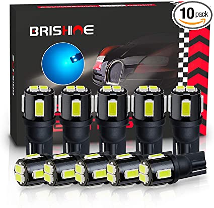 BRISHINE 194 LED Bulbs Extremely Bright Ice Blue 5630 Chipsets 168 2825 175 T10 W5W LED Replacement Bulbs for Car Interior Dome Map Door Courtesy Trunk License Plate Lights(Pack of 10)