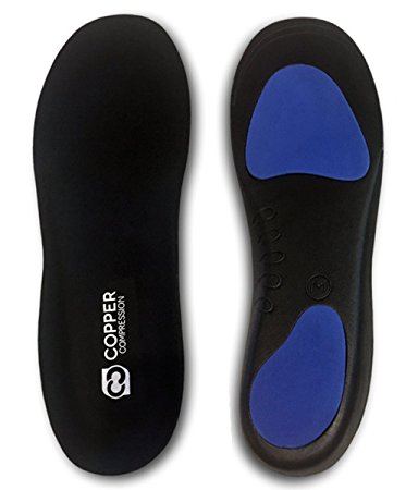 Copper Compression Flat Feet Foot Insoles. GUARANTEED Highest Copper Content Orthotic Shoe Insole / Inserts (Patent Pending). Support For Flat Feet, Heel Spurs, Plantar Fasciitis, Arch Pain (Small)