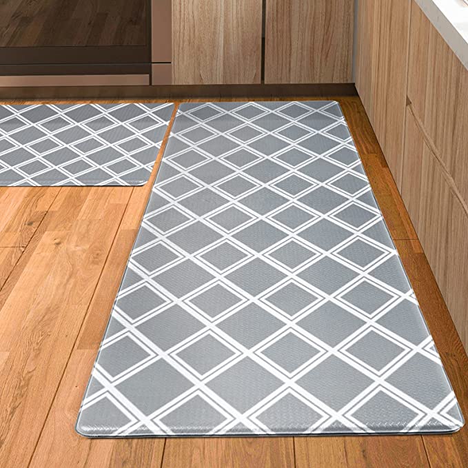 Kitsure Kitchen Rugs, [2 PCS] Cushioned Anti-Fatigue Kitchen Mat, Waterproof & Non-Slipping Kitchen Mat for Floor, Durable Kitchen Rugs and Mats for Kitchen & Laundry, Resilient Kitchen Mats, Grey