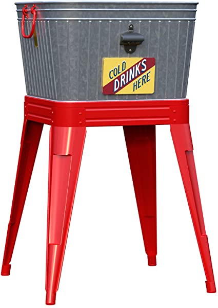 Panacea 093432867969 86796 1 Count Rustic Washtub Beverage Stand with Bottle Opener, 18 x 7.5 x 12 with 25", Red