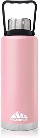 Hydrapeak 67oz Double Wall Stainless-Steel Vacuum Insulated Water Bottle, Wide Mouth Flask with BPA-Free, Leak-Proof Handle Lid (Pink, 67oz)