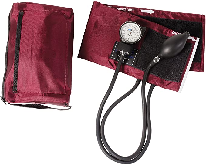 MABIS MatchMates Aneroid Sphygmomanometer Manual Blood Pressure Monitor Kit with Calibrated Nylon Cuff and Carrying Case, Professional Quality, Burgundy