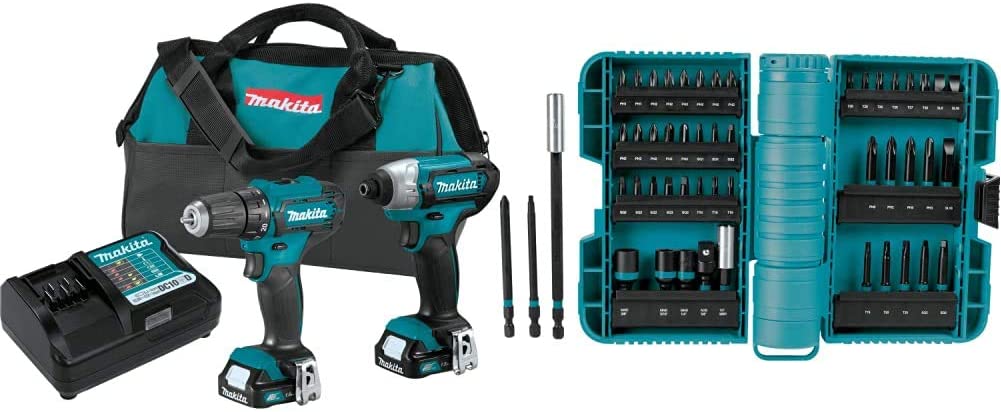 Makita CT232 12V Max CXT Lithium-Ion Cordless 2-Pc. Combo Kit (1.5Ah) & A-98348 50 Piece Impactx Driver Bit Set