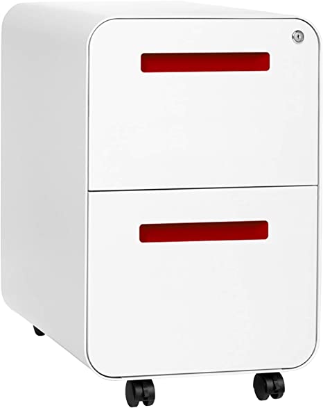 Stockpile 2-Drawer Modern Mobile File Cabinet, Commercial-Grade (White/Red)