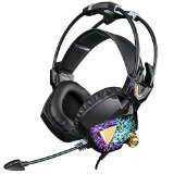 SADES Newest Model SA913 Lightweight PC Gaming Headset USB Stereo Surround Sound Over Ear Headphones with Microphone Vibration Volume Controller Multi-Color LED light for GamersBlack
