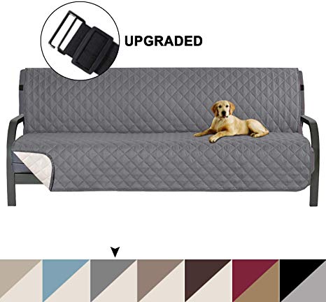 Turquoize Pet Friendly Reversible Furniture Sofa Futon Protector, Seat Width to 70" Sofa Covers for Living Room, Couch Covers for 3 Cushion Futon for Dogs Cover,Furniture Protector, Futon, Gray/Beige