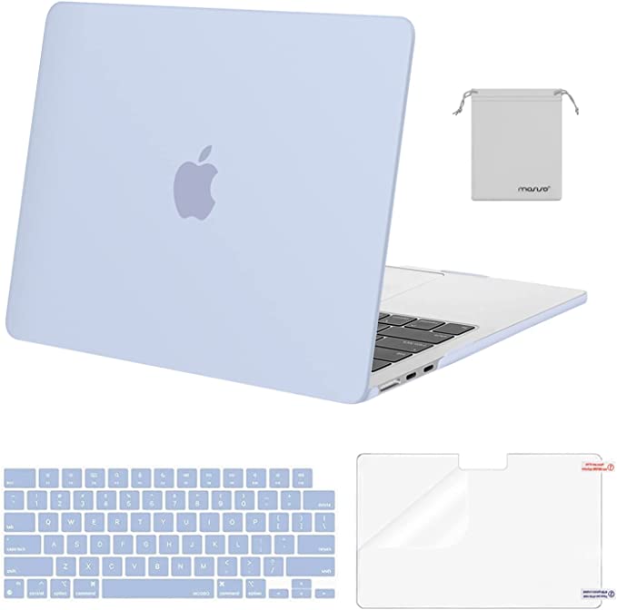 MOSISO Compatible with MacBook Air 13.6 inch Case 2022 Release A2681 M2 Chip with Liquid Retina Display Touch ID, Plastic Hard Shell Case&Keyboard Cover&Screen Protector&Storage Bag, Cerulean Blue