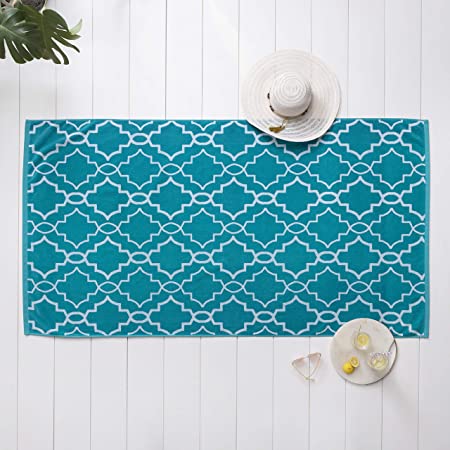 Welhome Jacquard Beach Towel - Set of 2-100% Turkish Cotton - Oversize Towels 40"x72" - Pool & Beach - Supersoft - Ultra Absorbent - Quick Dry - 450 GSM - Trellis - Peacock