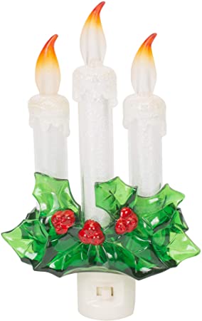 Three Dipped Candles With Holly 7.75 Inch Acrylic Decorative Swivel Plug Flickering Night Light