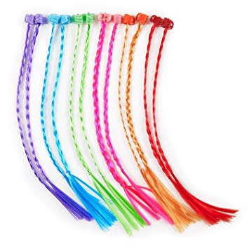 Fun Express - Neon Nylon Braided Hair Pieces,Assorted Colors, 11" L (36 Pack)