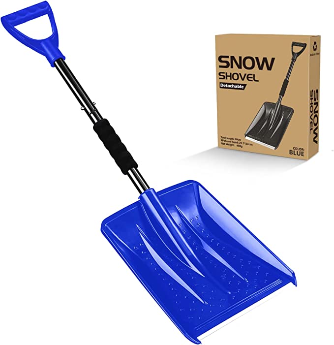 Leaflai Snow Shovel for Car, Large-Capacity Foldable Lightweight Aluminum Telescopic Portable Snow Shovel, Parent-Child Playing Snow, Shovel for Garden, Car, Camping with Extra Ice Scrape(Blue)