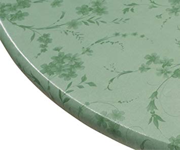 Miles Kimball Floral Swirl Vinyl Elasticized Table Cover, 40 - 44 Inch Dia Round, Green