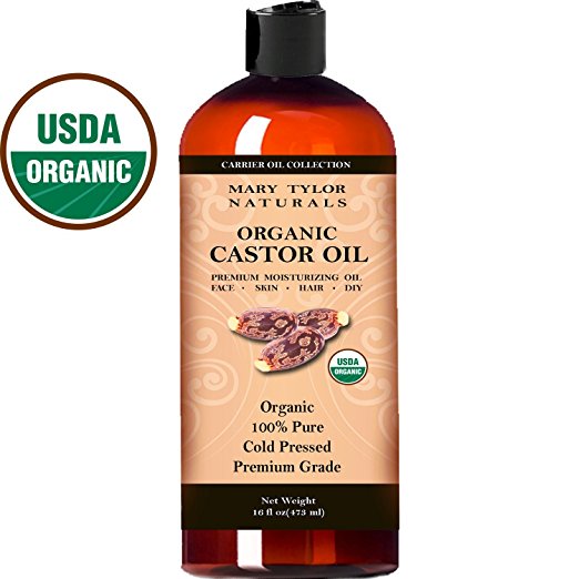 Organic Castor Oil 16 oz (473 ml) USDA Certified Organic, Premium Grade, Cold Pressed, 100% Pure, Amazing Moisturizer for Skin Hair, Eyelashes Eyebrows and Hair Growth By Mary Tylor Naturals