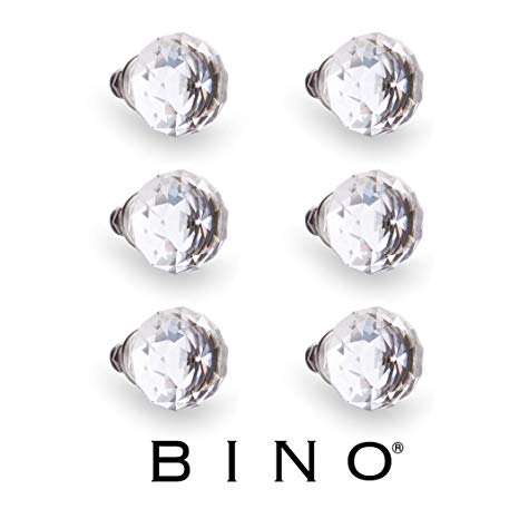 BINO 6-Pack Crystal Drawer Knobs - 1.25" Diameter (32mm), Chrome - Dresser Knobs for Dresser Drawers Crystal Knobs and Pulls Handles