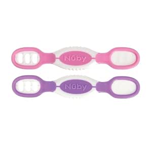 Nuby Dip & Scoop Spoons - (2-Pack) Baby Led Weaning Spoons for Babies - 6  Months - Purple and Pink