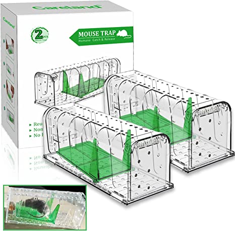 Careland Humane Mouse Traps Indoor/Outdoor Catch and Release for Small Rodent/Voles/Hamsters/Moles Non Killer Small Mole Capture Cage Reusable Easy to Set Quick Effective Sanitary Kids/Pets Safe-2Pcs