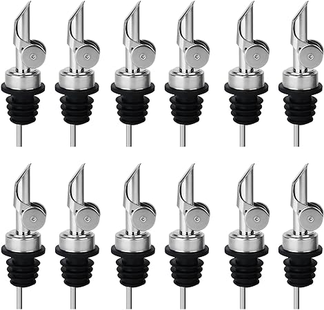 12PCS Weighted Liquor Bottle Pourers, Auto Flip Olive Oil Spout, Stainless Steel Olive Oil Dispenser Spout, Alcohol Pourer Spouts, Liquor Pourers for Suitable About 3/4" Bottle Mouth