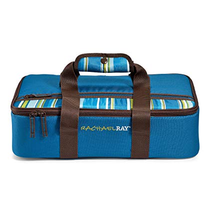 Rachael Ray Lasagna Lugger, Insulated Casserole Carrier for Parties, Fits 9"x13" Baking Dish, Marine Blue Stripes