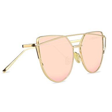 LIVHO G | Cat Eye Mirrored Flat Lenses Metal Frame Women Sunglasses