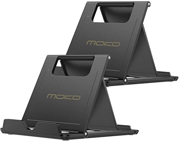 MoKo [2 Pack Phone/Tablet Stand, Foldable Holder for Devices(6-11") Fit iPhone 12 Mini/12 Pro Max, iPhone 11 Pro Max/11 Pro/Xs/Xs Max, iPad Pro 11 2020/10.2/Air 3/Mini 5, Galaxy S20, Black