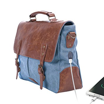 Portronics POR-822 Unisex Elements U, Leather Messengers cum Laptop Bag with an in-built USB 2.0 Charging Port, Carry up to 15.6" Laptop