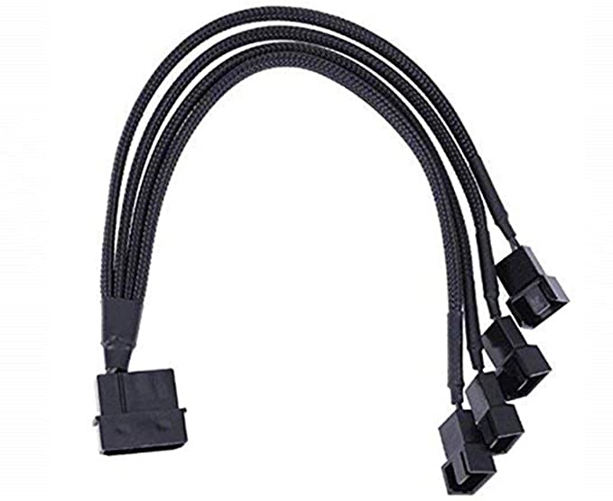 4-Pin Molex to 4 x 3/4-Pin PC Case Fan Sleeved Adapter Cable, 3-Pin or 4-Pin (PWM Connector) to Molex Computer Cooler Cooling Fan Splitter Y Power Cable