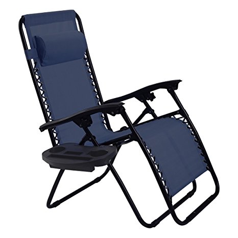 Goplus Folding Zero Gravity Reclining Lounge Chairs Outdoor Beach Patio W/Utility Tray (Navy)