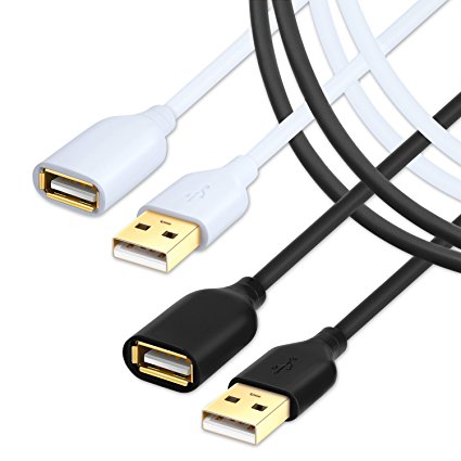 USB Extension Cord, Besgoods 2-Pack USB 2.0 Extension cable Extender Cord (6 Feet) - A Male to A Female with Gold-Plated Connectors - Black White