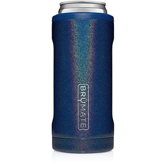 BrüMate Hopsulator Slim Double-walled Stainless Steel Insulated Can Cooler for 12 Oz Slim Cans (Glitter Reflex Blue)