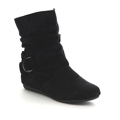 BESTON Women's Fashion Calf Flat Heel Side Zipper Slouch Ankle Boots