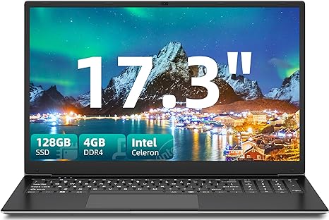 SGIN Laptop Computer 17.3 Inch, 4GB RAM 128GB SSD, Laptops with Quad Core Processor, PC Notebook with IPS 1920 * 1080 FHD Display, Dual Band WiFi, 2xUSB 3.2, Type-C, Mini-Hdmi, 60800mWh Battery