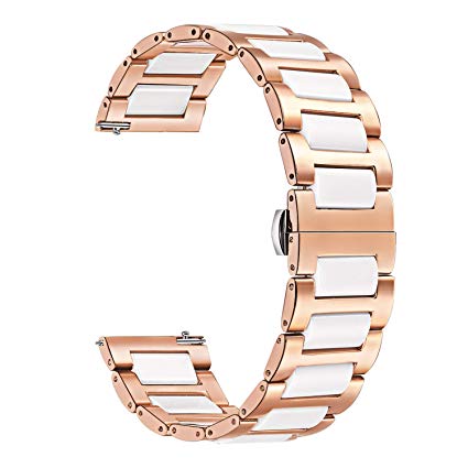 for Samsung Galaxy Watch 42mm/ Active 40mm Watchband, TRUMiRR 20mm Ceramic Watch Band Quick Release Strap Bracelet for Samsung Galaxy Watch 42mm / Galaxy Active 40mm/ Garmin Vivoactive 3, Rose Gold