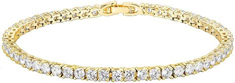 PAVOI 14K Gold Plated Cubic Zirconia Classic Tennis Bracelet | Gold Bracelets for Women | Size 6.5-7.5 Inch