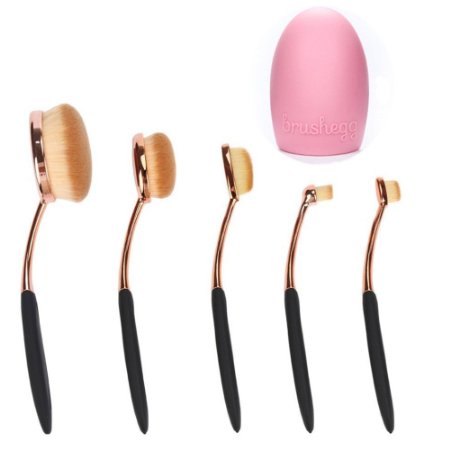 BeautyKate Set of 5 pcs Toothbrush Style Eyebrow Brush Foundation Eyeliner Makeup Brushes (Rose-golden)   1pcs Cleaning Makeup Brushegg (Pink)