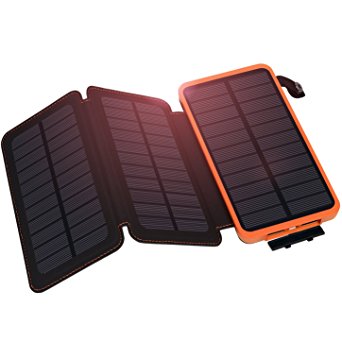 Solar Charger, Hiluckey Solar Power Bank 10000mAh with 3 Solar Panels Waterproof Portable Battery Pack for iphone, Smartphones, Tablets and Outdoor Camping, Travelling