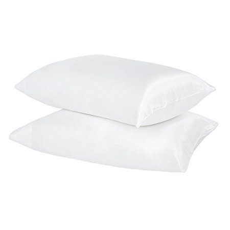 Fancy collection 2 pc Standard / Full / Queen Pillow Cases Satin Super soft New (2 Standard Pillow Cases, WHite)