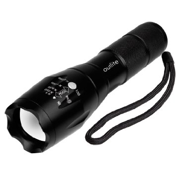 Outlite A100 900 High Lumens Ultra Bright - CREE XML T6 LED Tactical Flashlight （Portable Outdoor Water Resistant Torch）with Adjustable Focus and 5 Light Modes for Camping Hiking etc