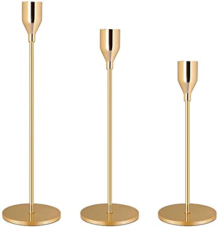 Candle Stick Holders Set of 3 Decorative Candlesticks for Taper Candles Wedding,Dinning,Party Gold (Small candlesticks:4 inch×9.5 inch)
