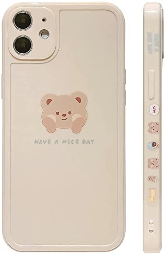 Ownest Compatible with iPhone 11 Case Cute Painted Design Brown Bear with Cheeks for Women Girls Fashion Slim Soft Flexible TPU Rubber for iPhone 11-Beige