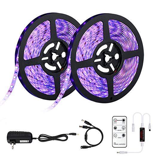 OPPSK 33ft 600 Units UV Black Lights Strip 2 Pack, Dimmable LED Strip Black Light by Remote, Flexible Black Light Fixtures with 12V/3A Adapter for Glow Party Stage Lighting Halloween Decorations