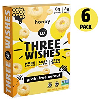 Grain Free, Plant Based Honey Cereal by Three Wishes | More Protein, Less Sugar, Zero Grains | 8.6 oz, 6-pack