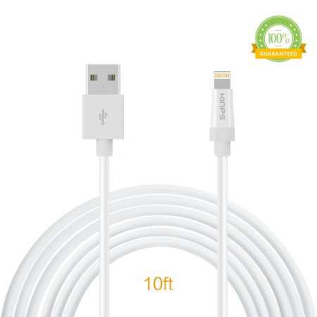 Kinps®Apple Certified 10ft/3m Extra Long 8 pin Lightning Cable White USB Cable Sync Charger Data Cord for Apple iPhone 5 / 5s / 5c / 6 / 6 Plus, iPod 7, iPad mini / mini 2/ mini 3, iPad Air / iPad Air 2 [MFI Certified]