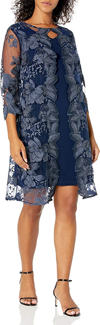 Alex Evenings Women's Plus Size Midi Scoop Neck Shift Dress with Jacket