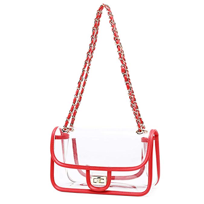 Lam Gallery Womens Clear Purse Turn Lock Handbags Chain Shoulder Bags NFL Approved Bags