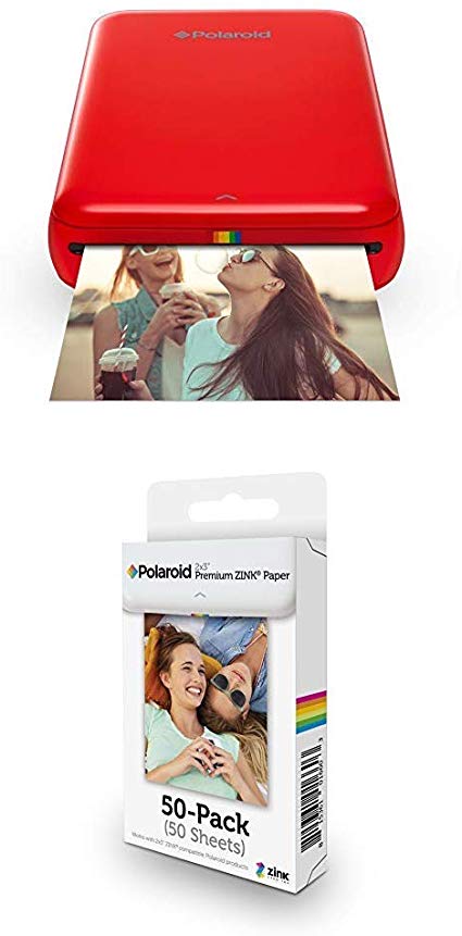 Polaroid ZIP Wireless Mobile Photo Mini Printer (Red) with Polaroid 2x3ʺ Premium ZINK Zero Photo Paper 50-Pack