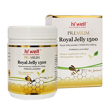 Hi Well Premium New Zealand Bee Royal Jelly 1500mg 10hda 6% 300 Vegetable Capsules Immune Support Vitamins & Minerals