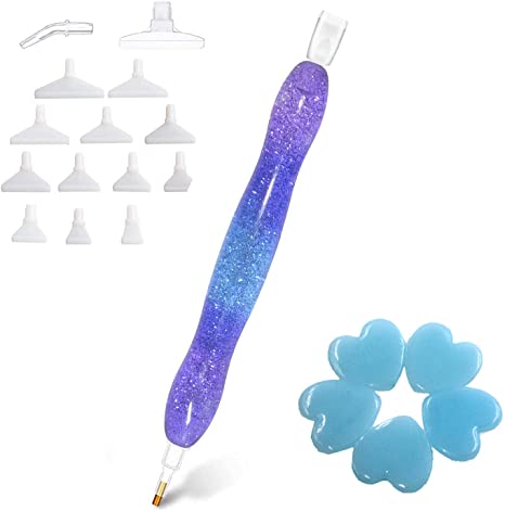 Diamond Painting Pen, Diamond Art Pen, Diamond Art Painting Accessories Tool Kit Drill Pen, 5D Handmade Resin Diamond Painting Drill Pen Stylus Tips Placers Heads and Wax Glue Clear Shine Purple