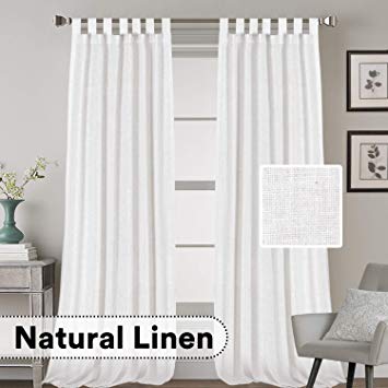 H.VERSAILTEX Natural Effect Extra Long Curtains Made of Linen Mixed Rich Material, Tab Top Curtains Pair Window Curtains/Drape/Panels for Bedroom (Set of 2, 52 by 108 Inch, White)